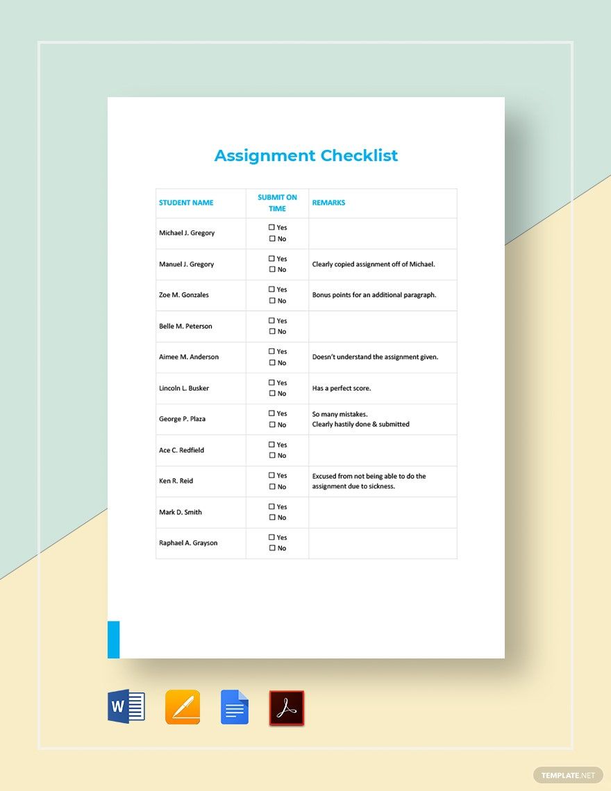 Assignment Checklist Template in Google Docs, Pages, Word, PDF - Download | Template.net