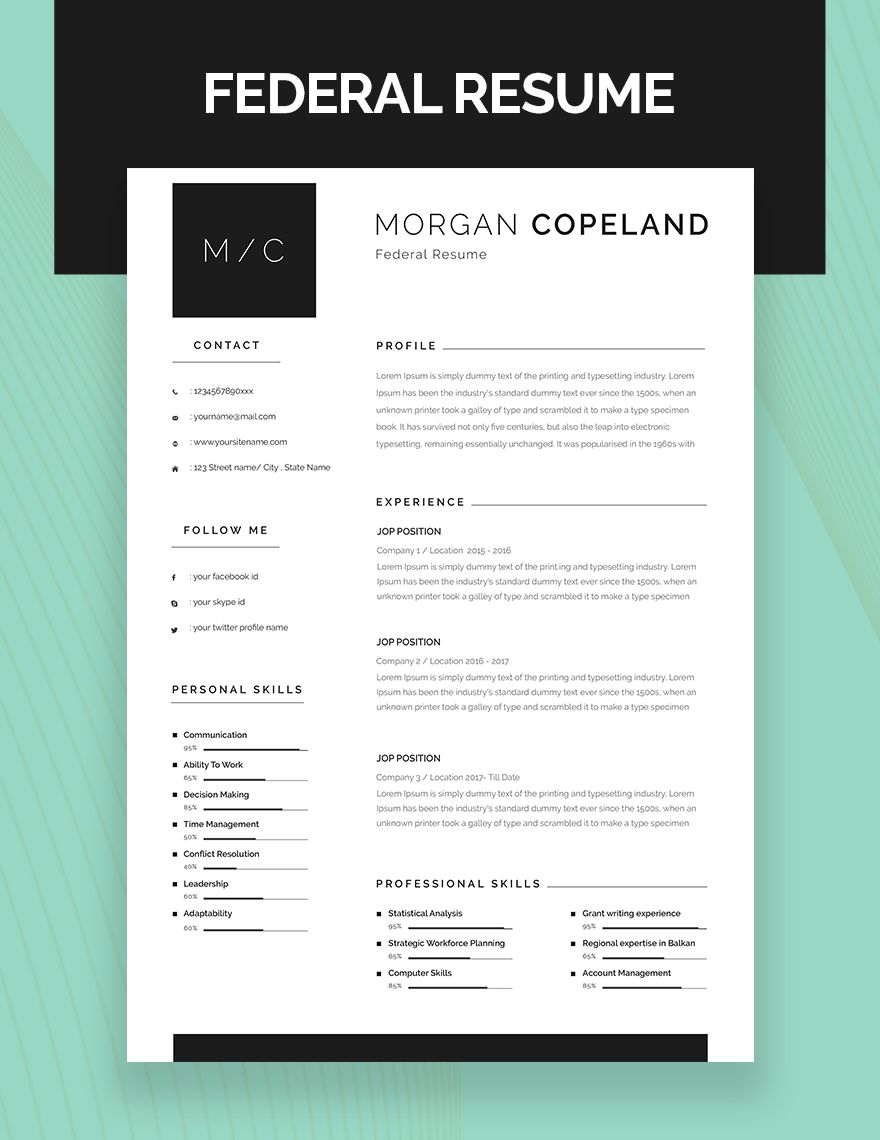 Free Federal Resume Templates To Edit Online And Download