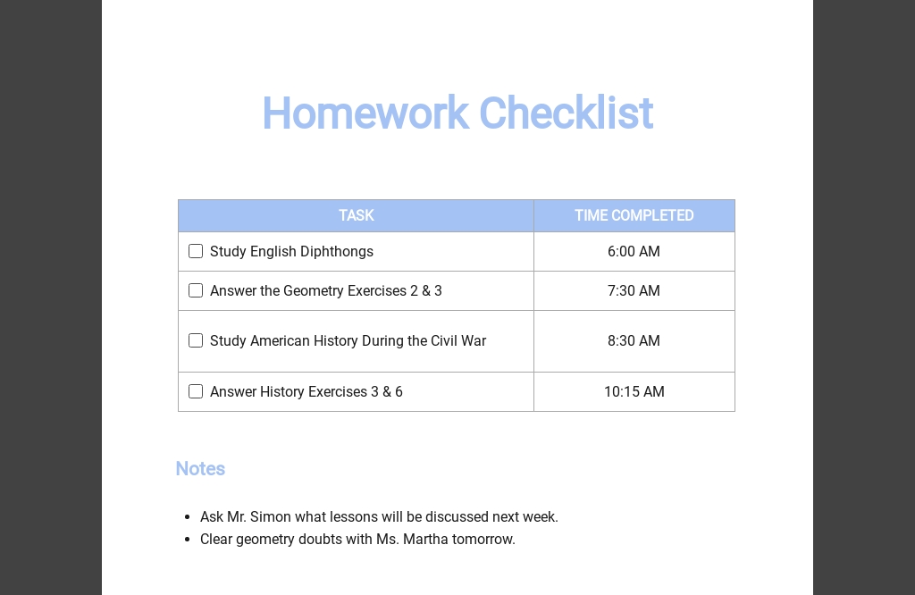 Checklist template free picture