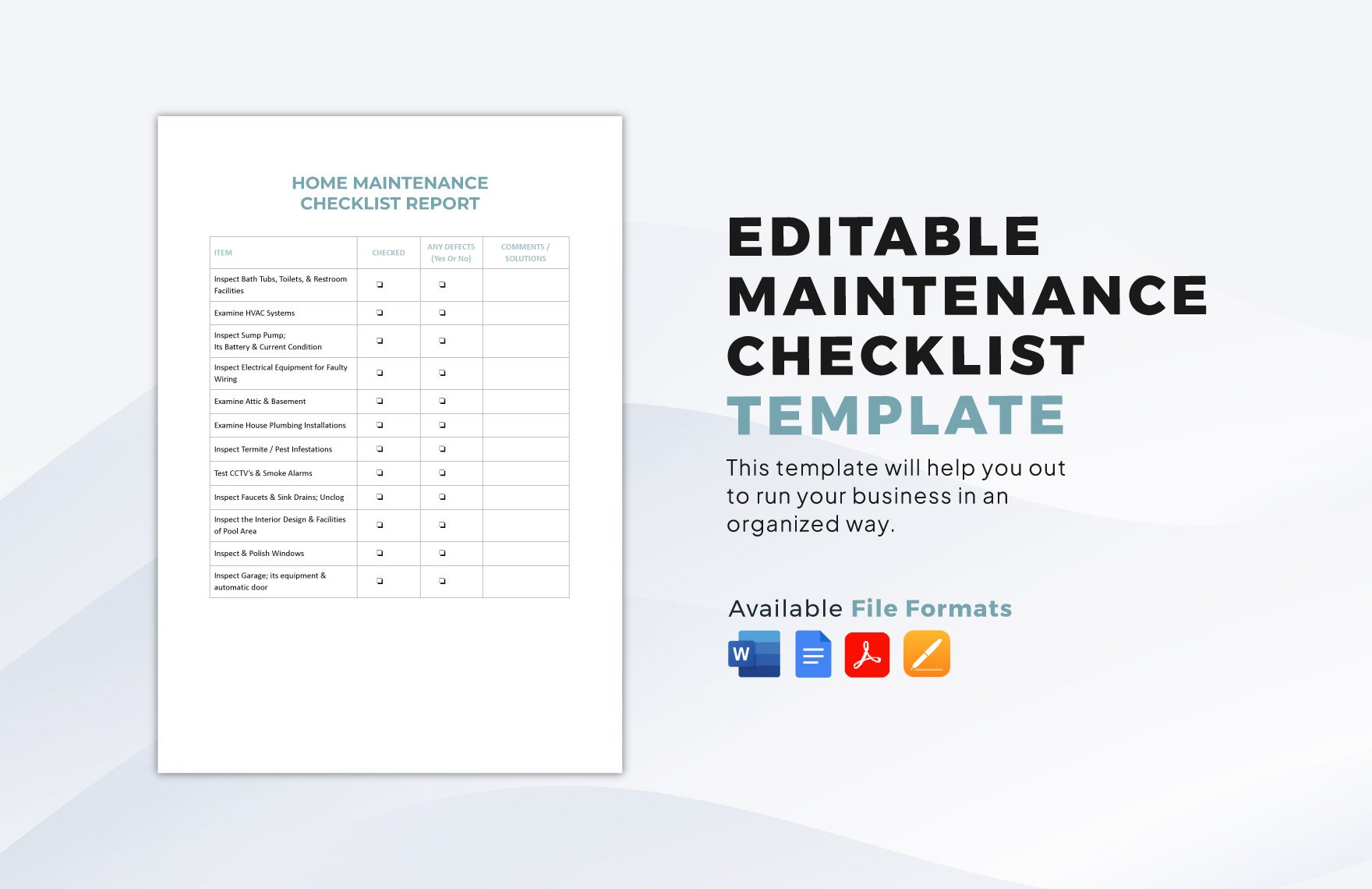 Editable Maintenance Checklist Template