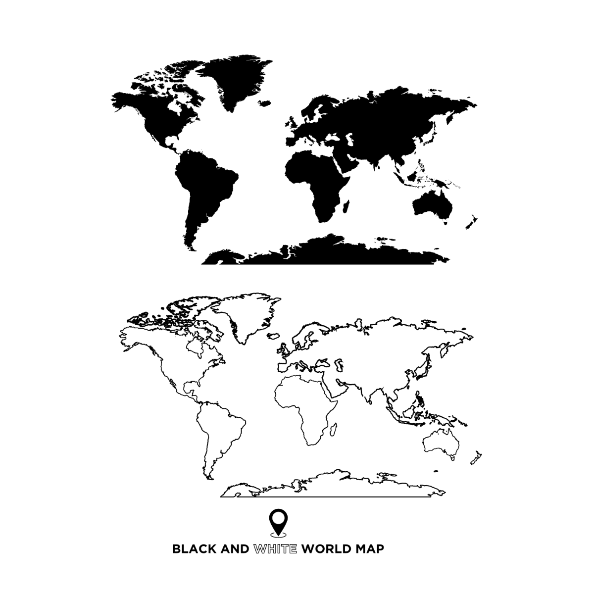 Free Black and White World Map Vector Template