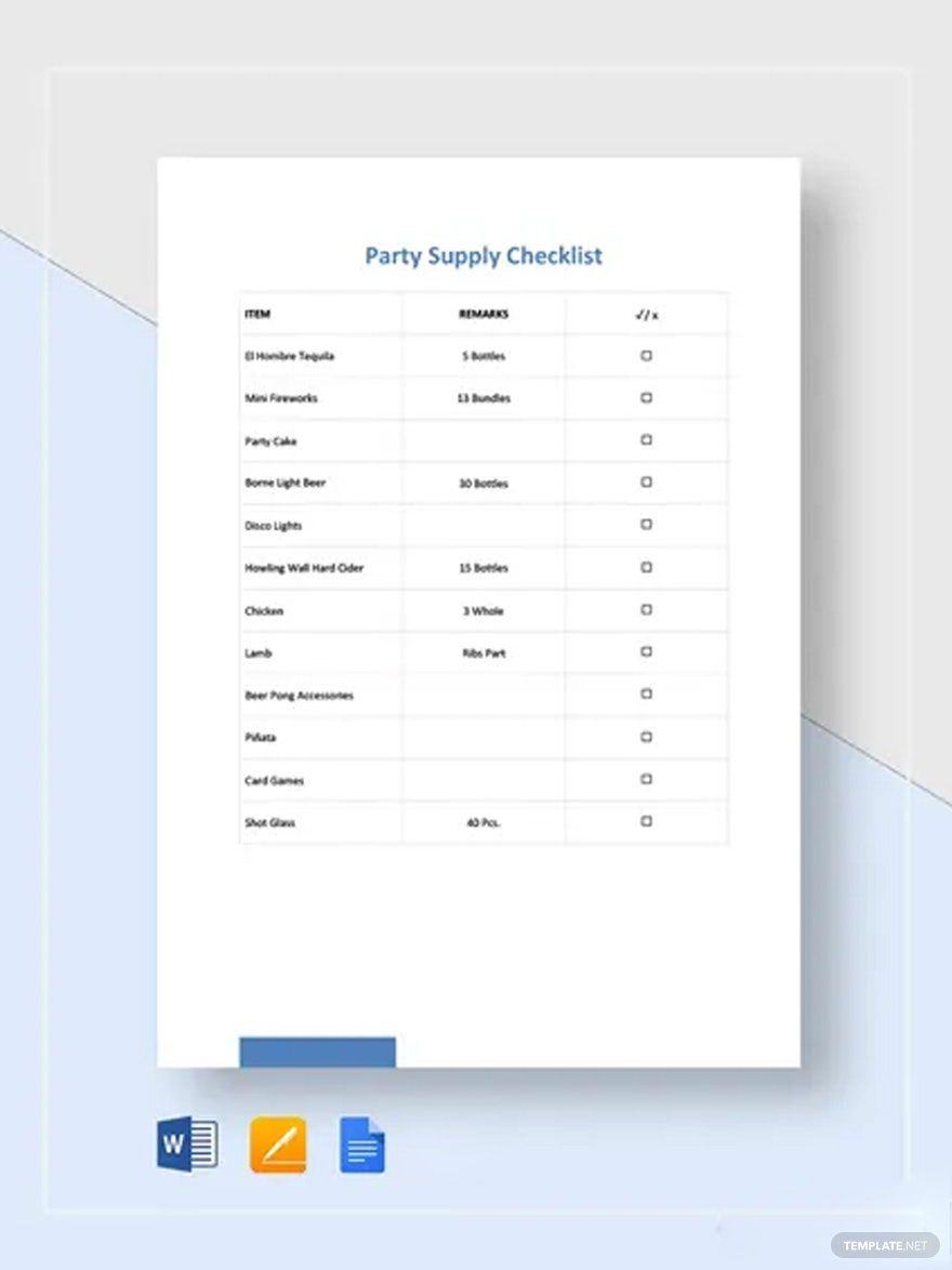 Party Supply Checklist Template
