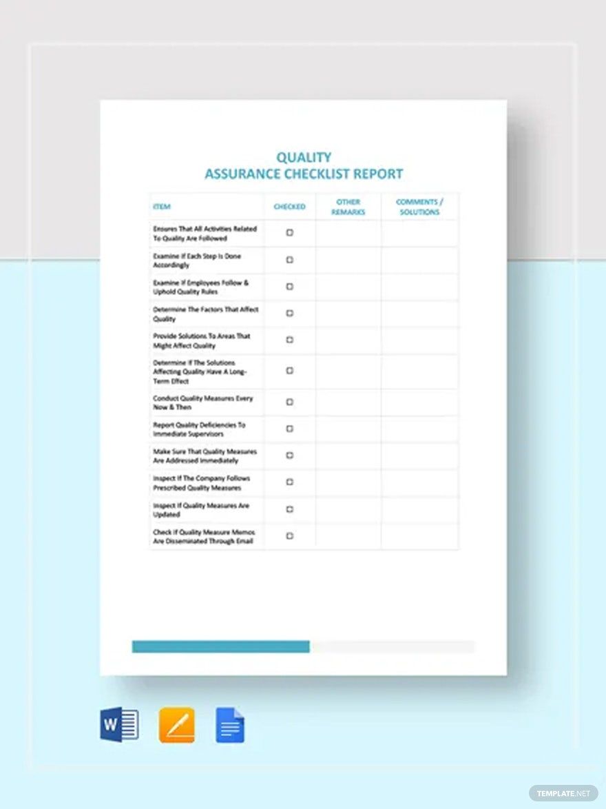 Quality Assurance Checklist Template in Word, Google Docs, Apple Pages