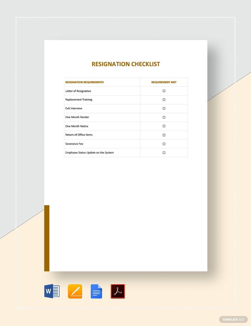 Resignation Checklist Template in Word, Google Docs, PDF, Apple Pages