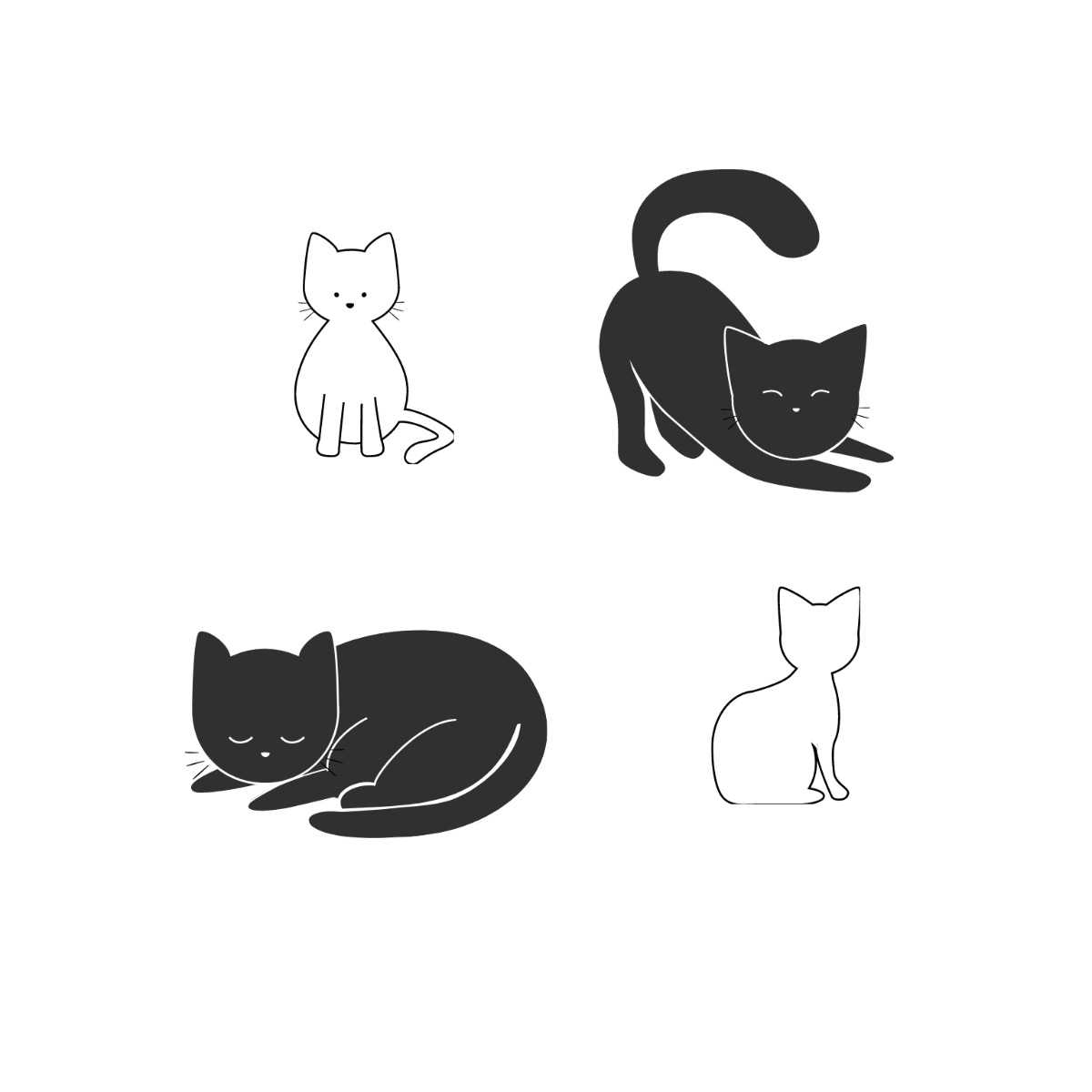 Black and White Cat Vector Template