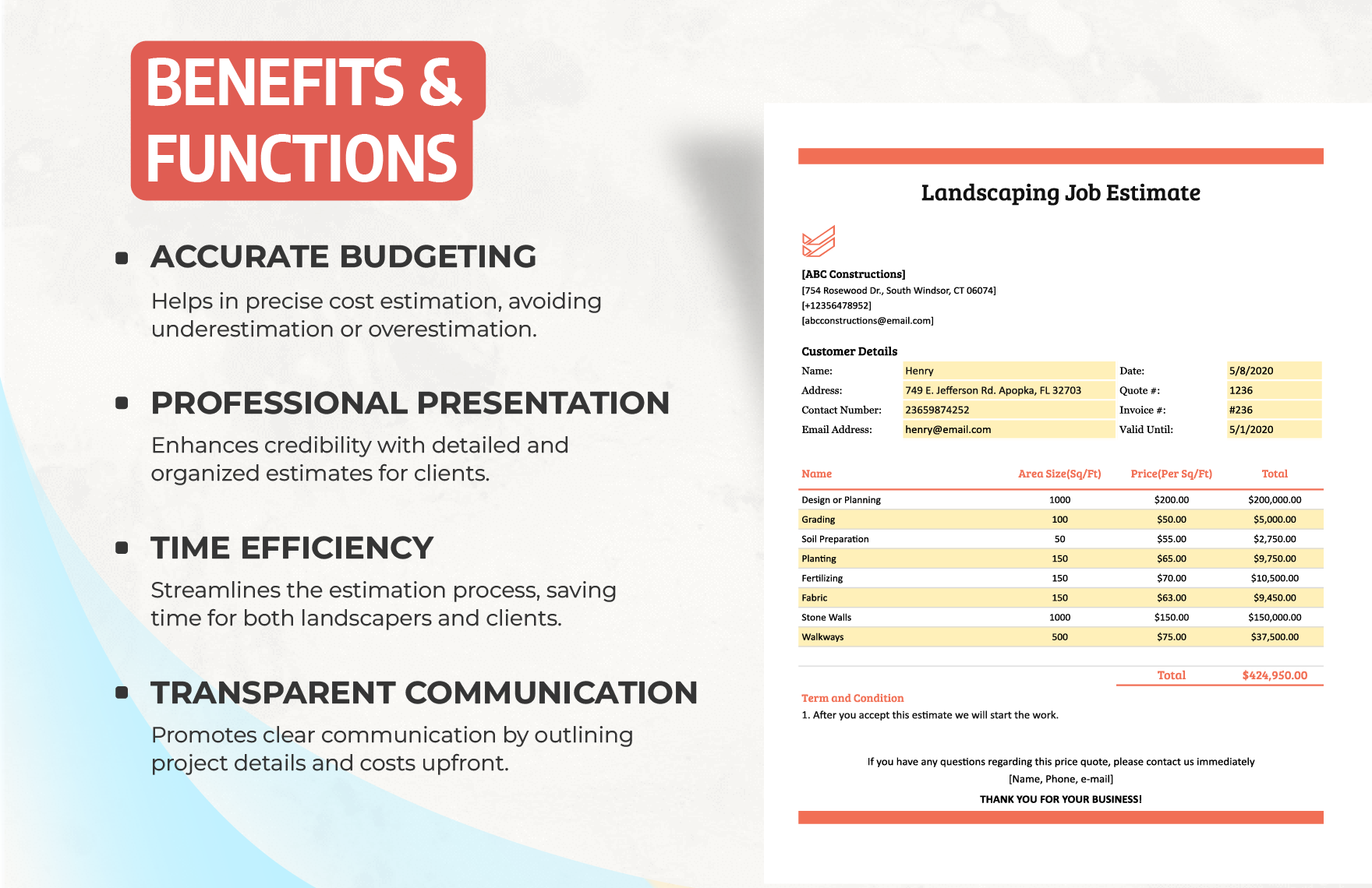 Landscaping Job Estimate Template