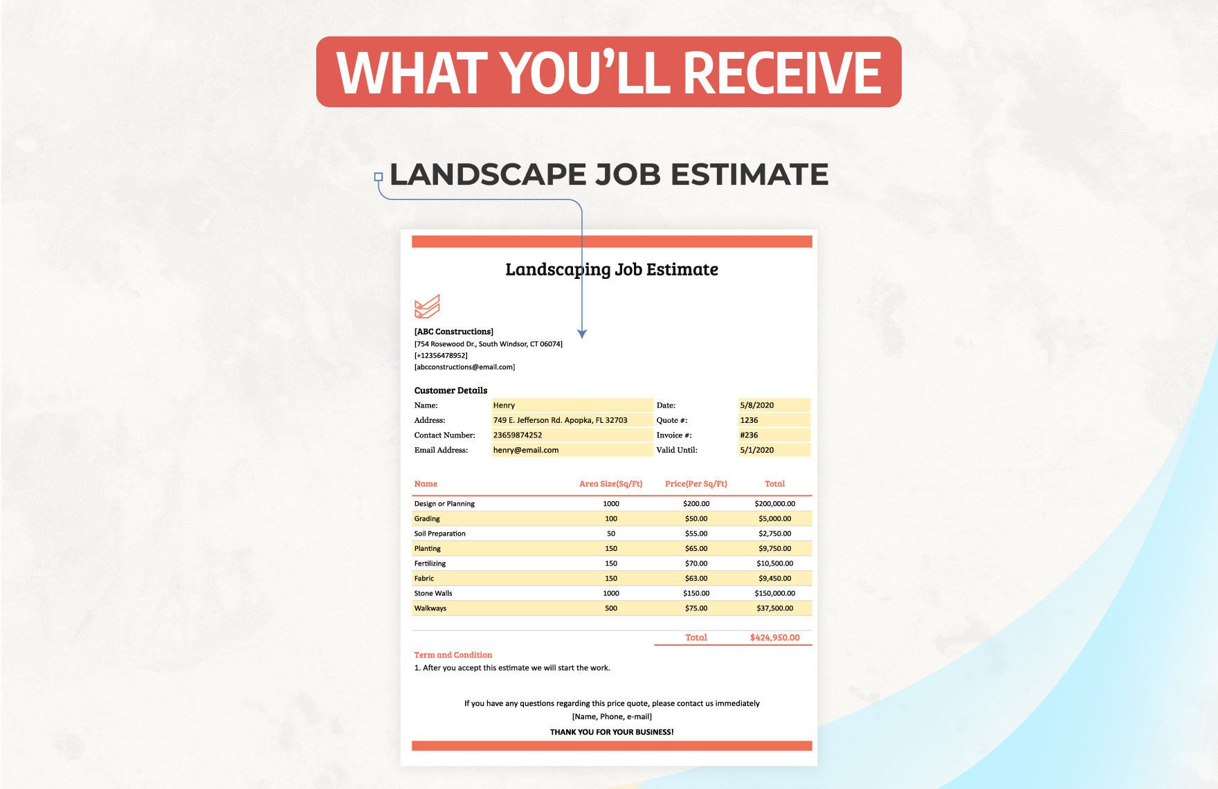 Landscaping Job Estimate Template