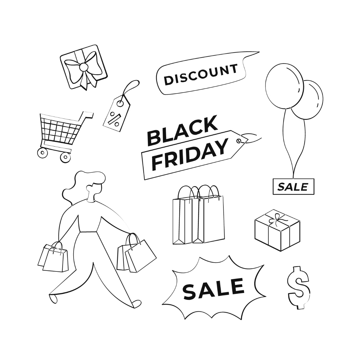 Doodle Black Friday Vector Template