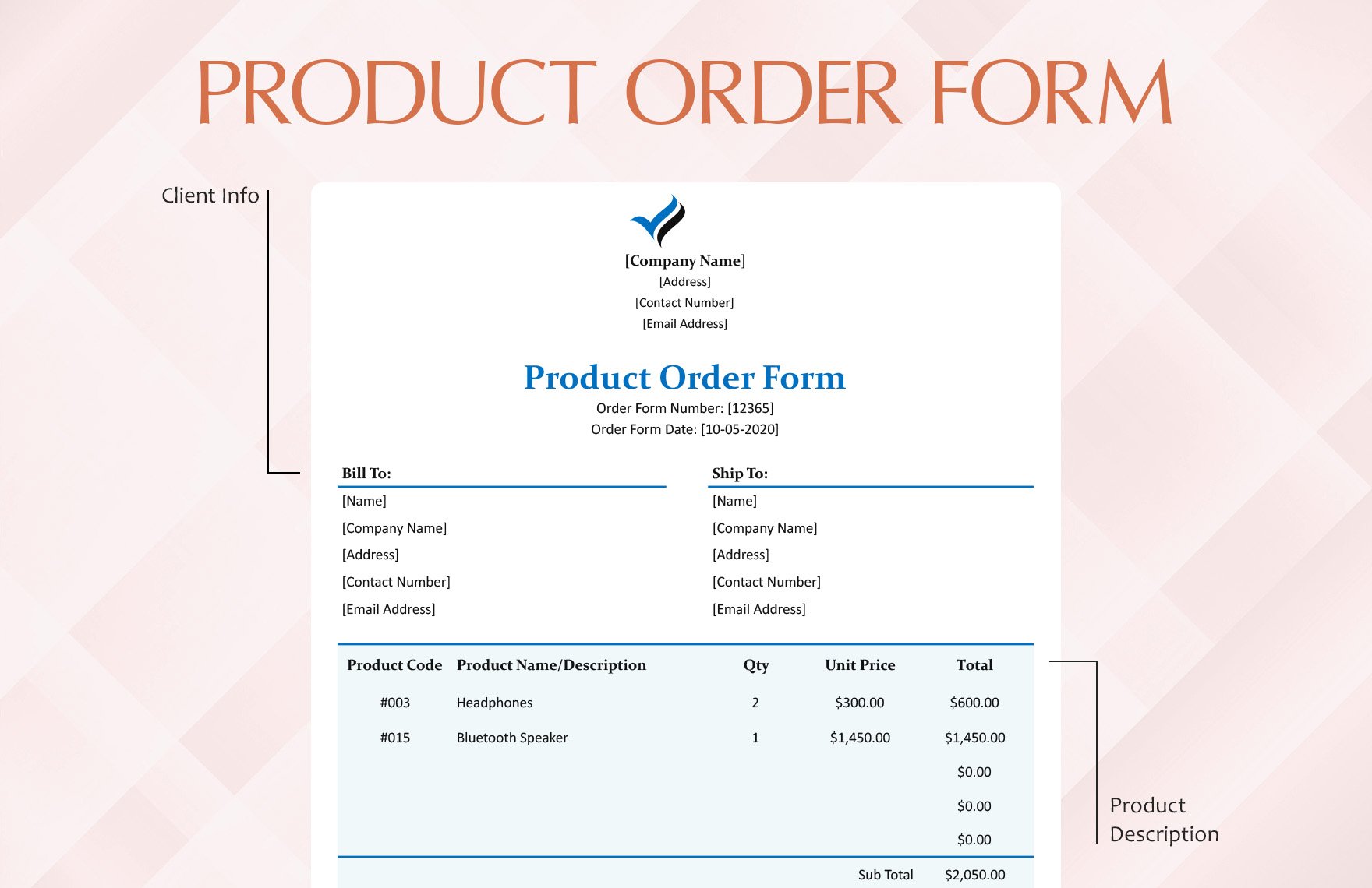 Product Order Form Template