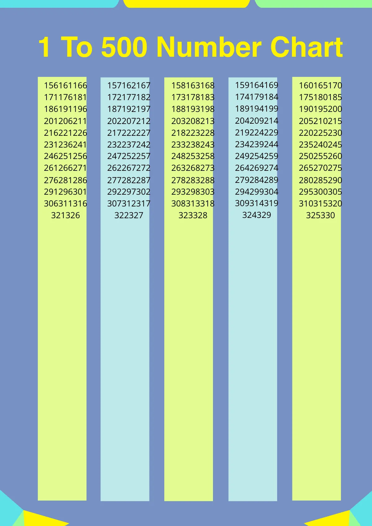 Free 1 To 500 Number Chart Template to Edit Online