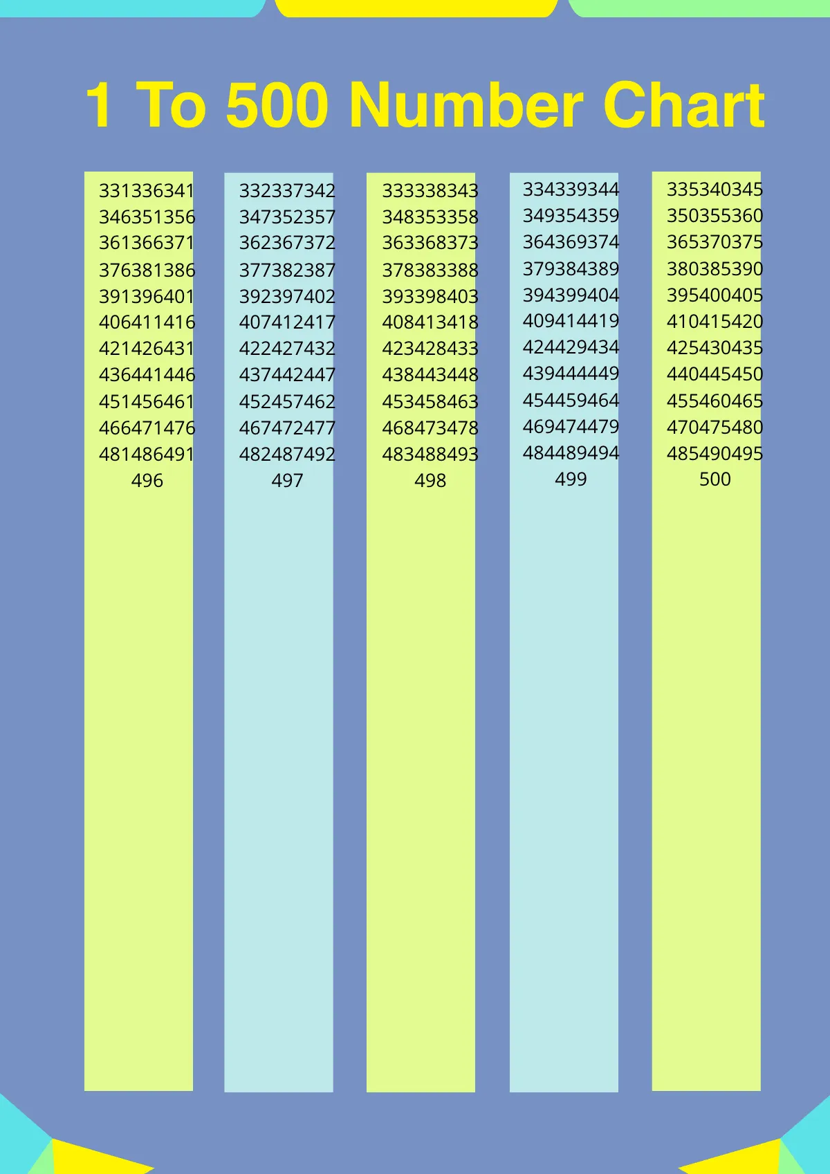 Free 1 To 500 Number Chart Template to Edit Online