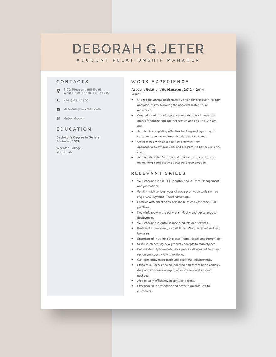 Account Relationship Manager Resume