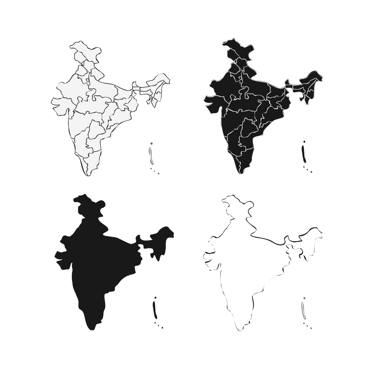 Black and White India Map Vector Template