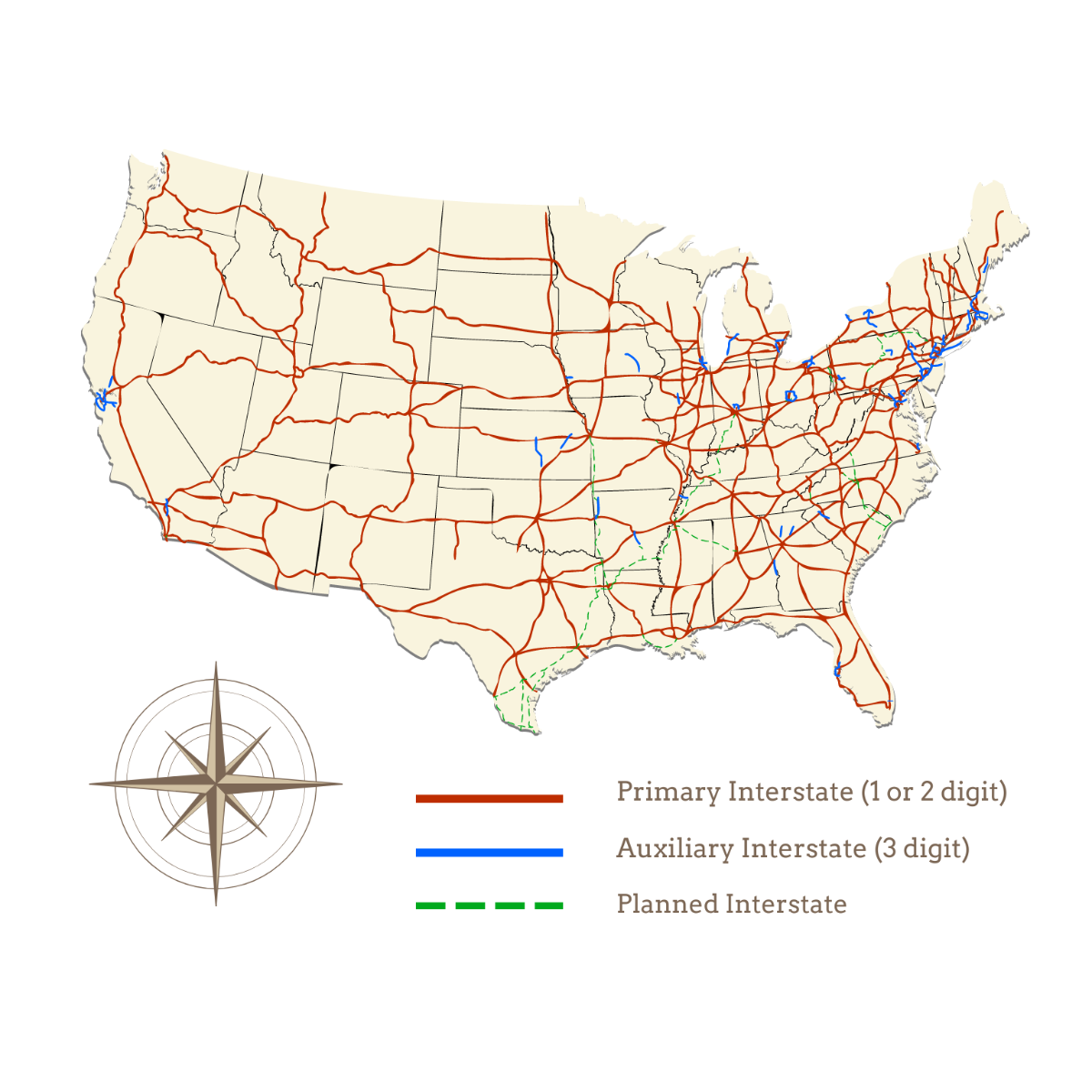 Free US Road Map Vector Template