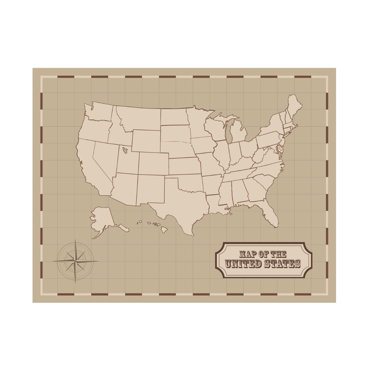 Vintage USA Map Vector Template