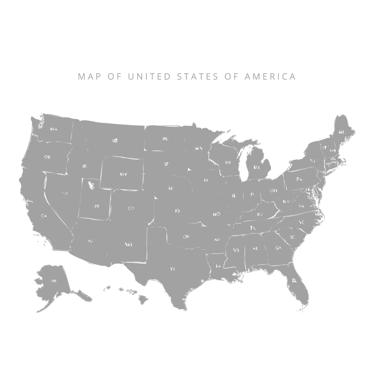 Grey Map Vector of United States Template