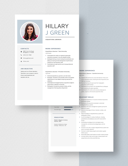 Acquisitions Librarian Resume Download