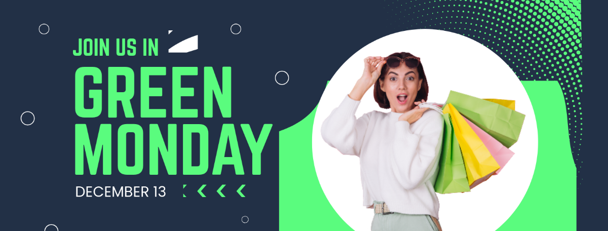 Free Green Monday Promotion Facebook Cover Template to Edit Online
