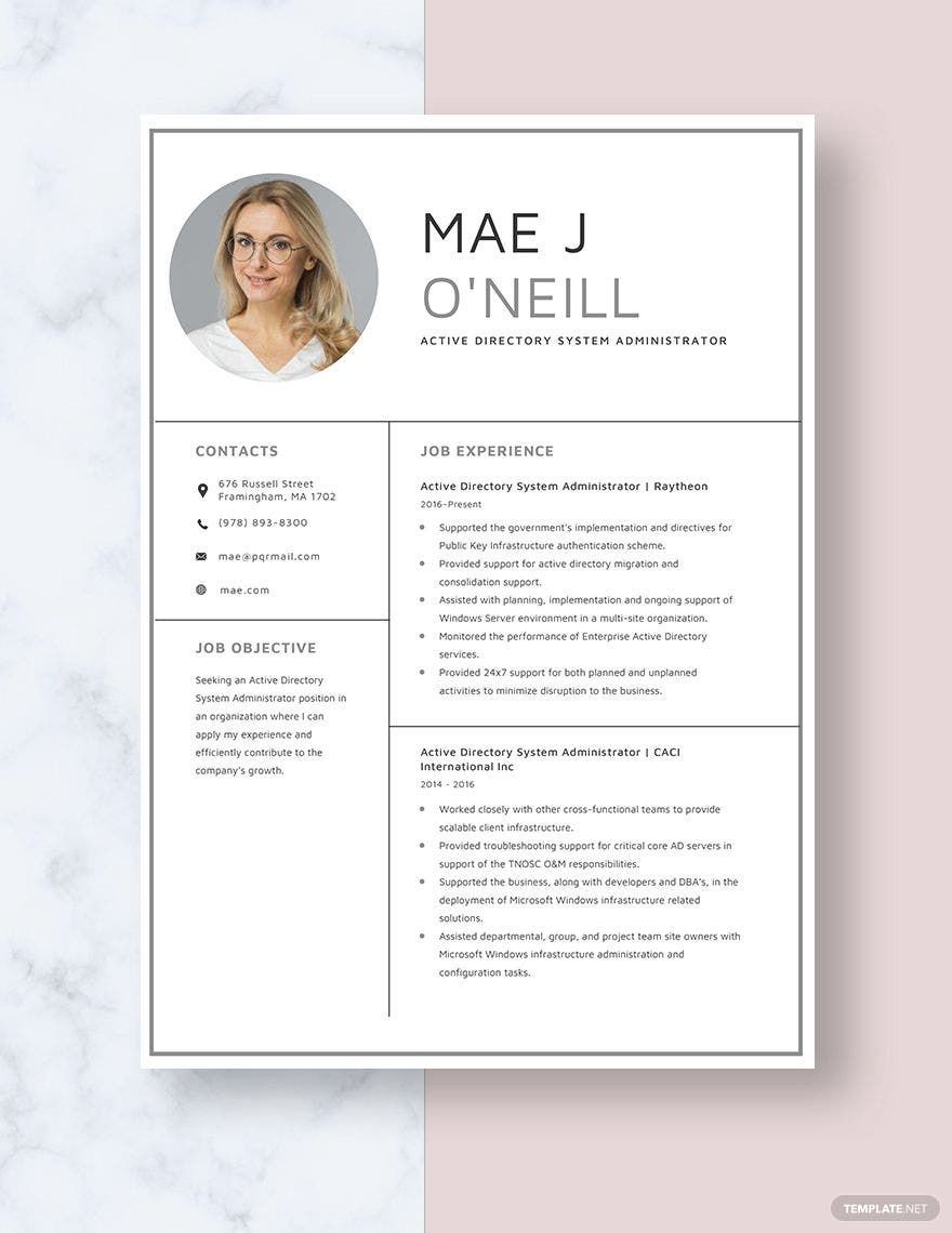 Free Active Directory System Administrator Resume Template