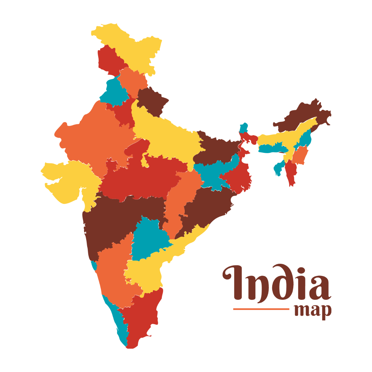 Colorful India Map Vector Template