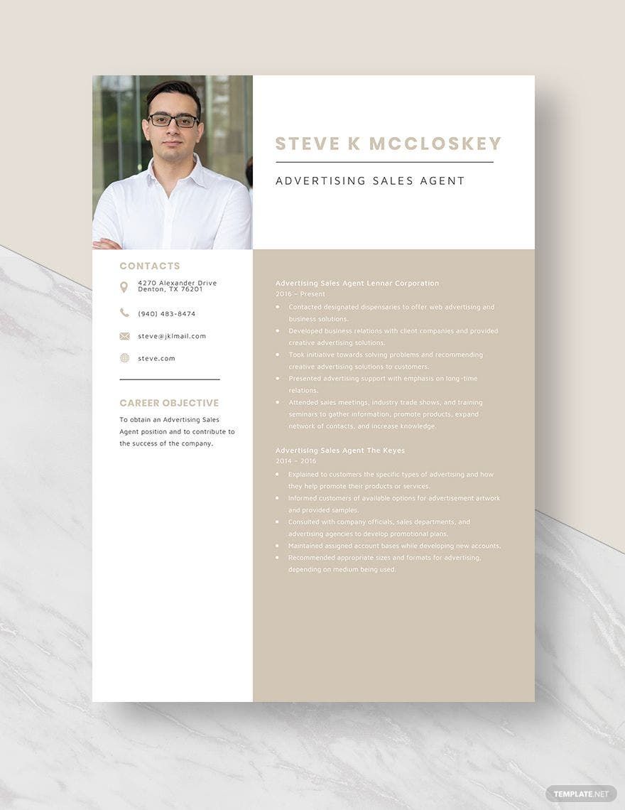Free Advertising Sales Agent Resume Template