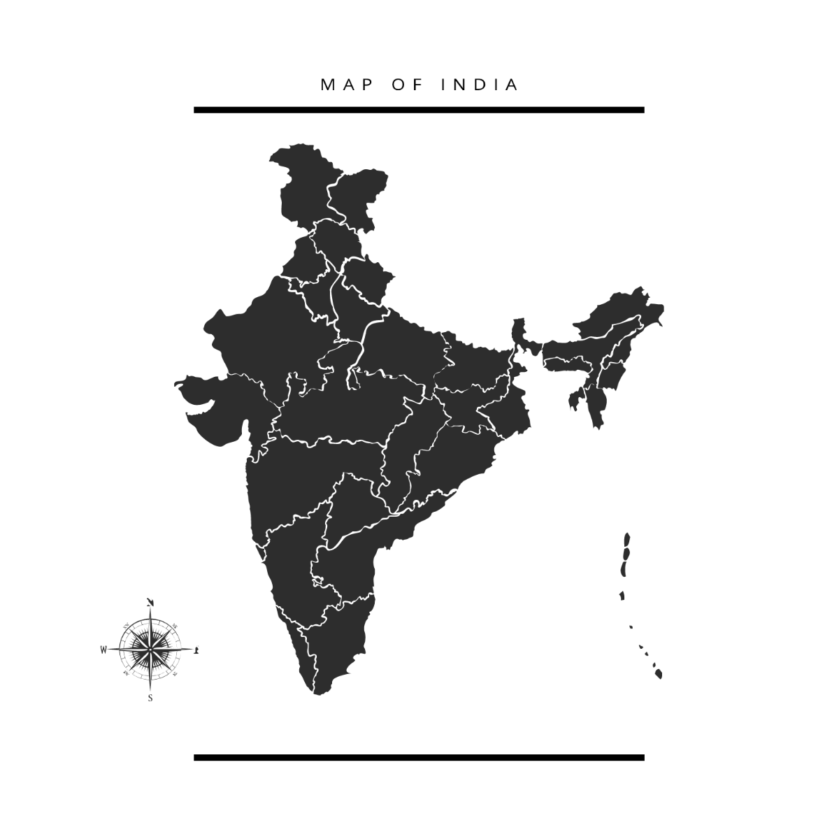 Black India Map Vector Template