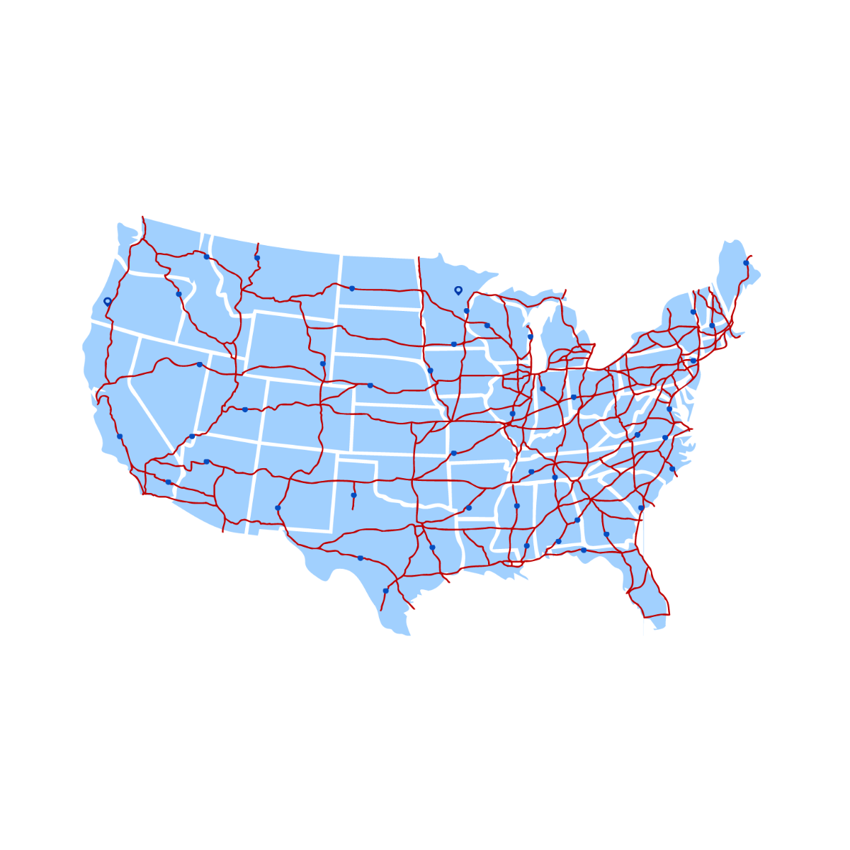 Free USA Highway Map Vector Template