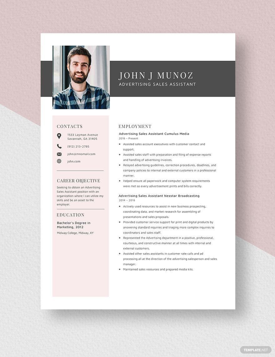 Advertising Sales Assistant Resume