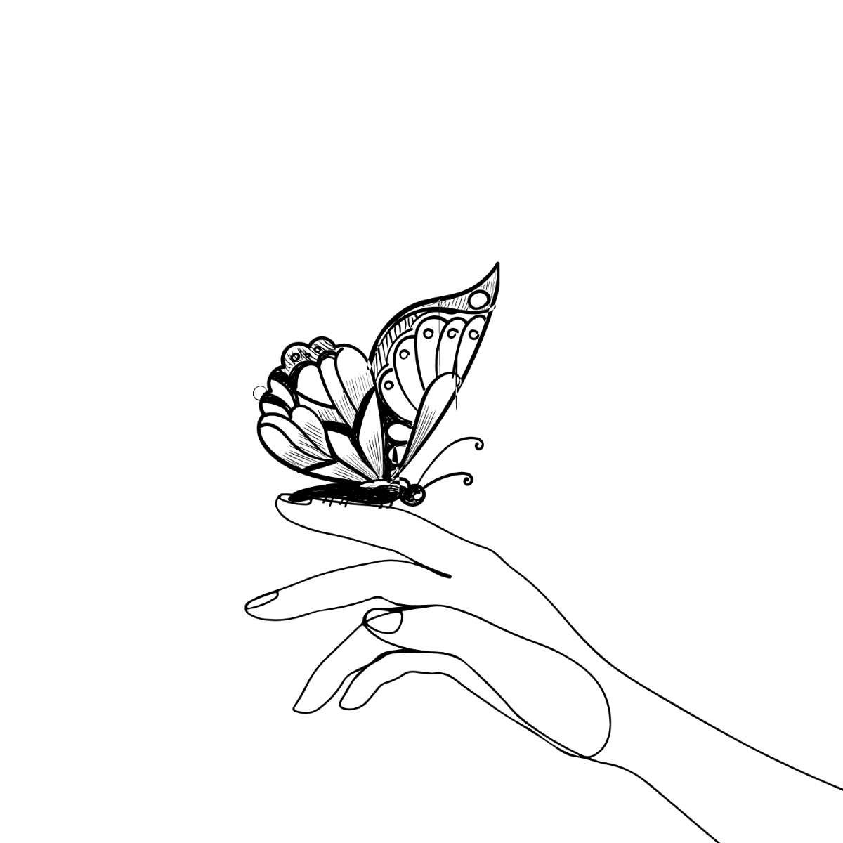 Hand with Butterfly Vector Template