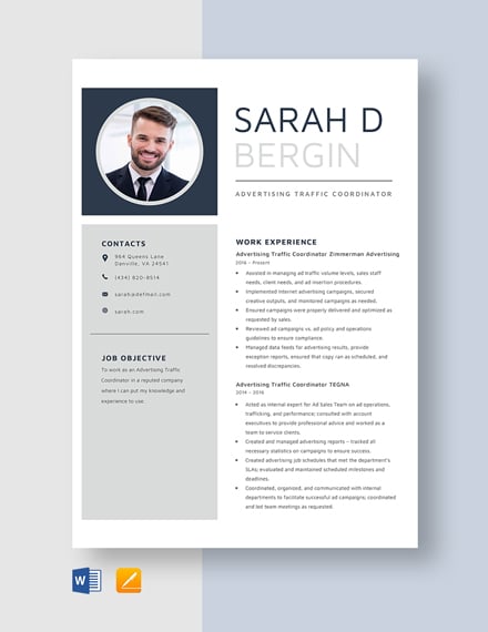 Advertising Traffic Manager Resume Template - Word (DOC ...