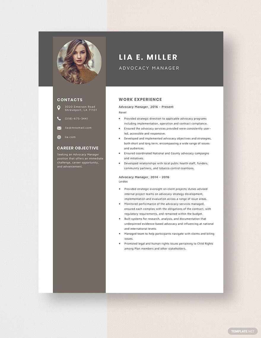 Advocacy Manager Resume