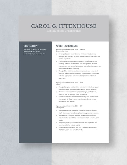 Agency Account Executive Resume Template