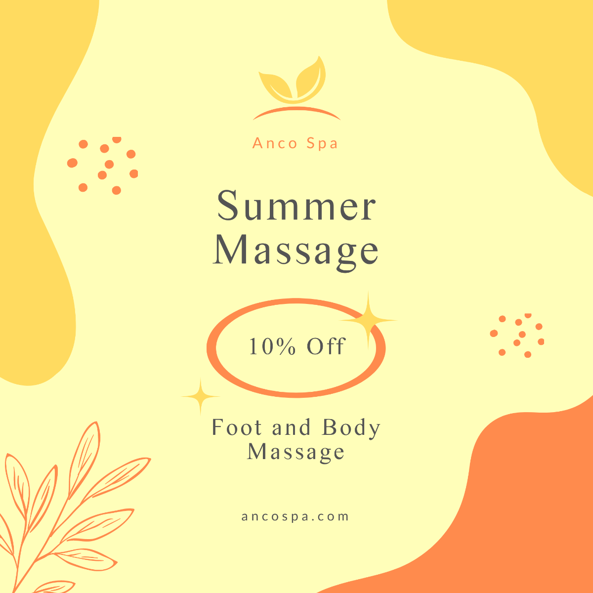 Summer Massage Offer Post, Instagram, Facebook Template