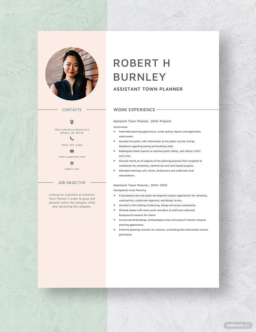 Assistant Town Planner Resume Template