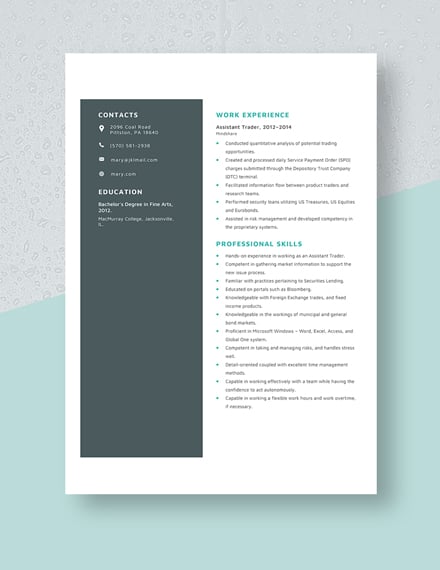 Assistant Trader Resume Template