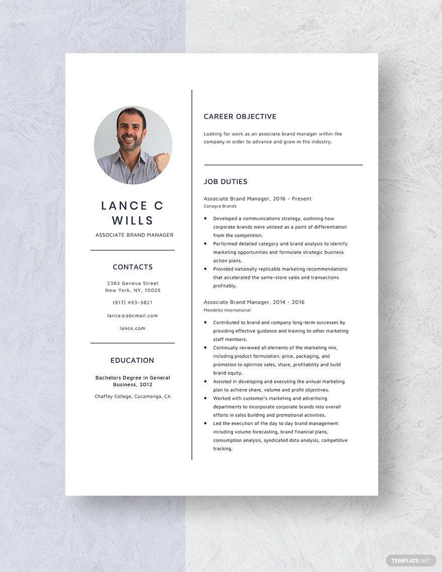 Free Associate Brand Manager Resume Template