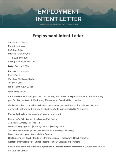Free Employment Intent Letter Template to Edit Online