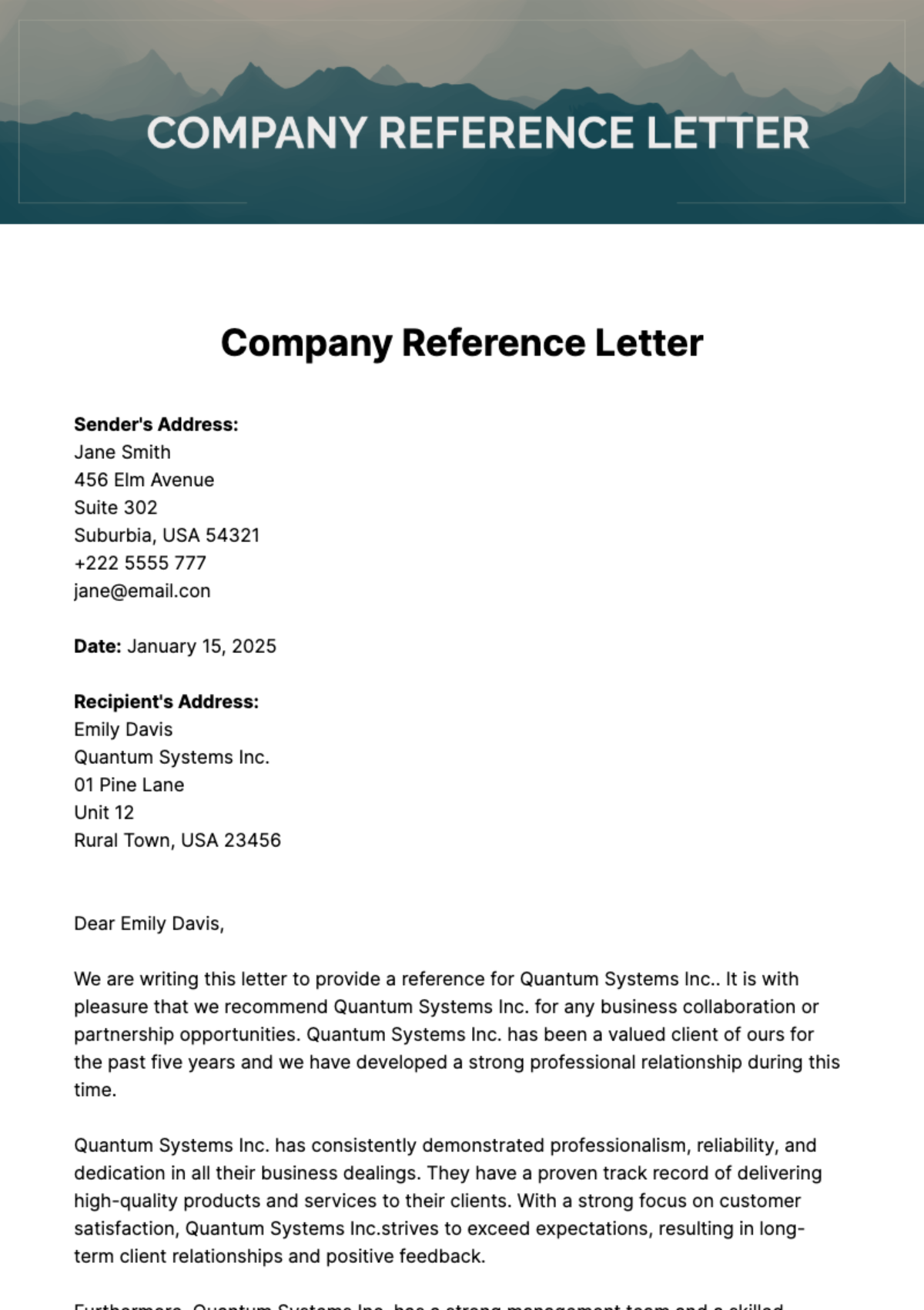 Free Company Reference Letter Template