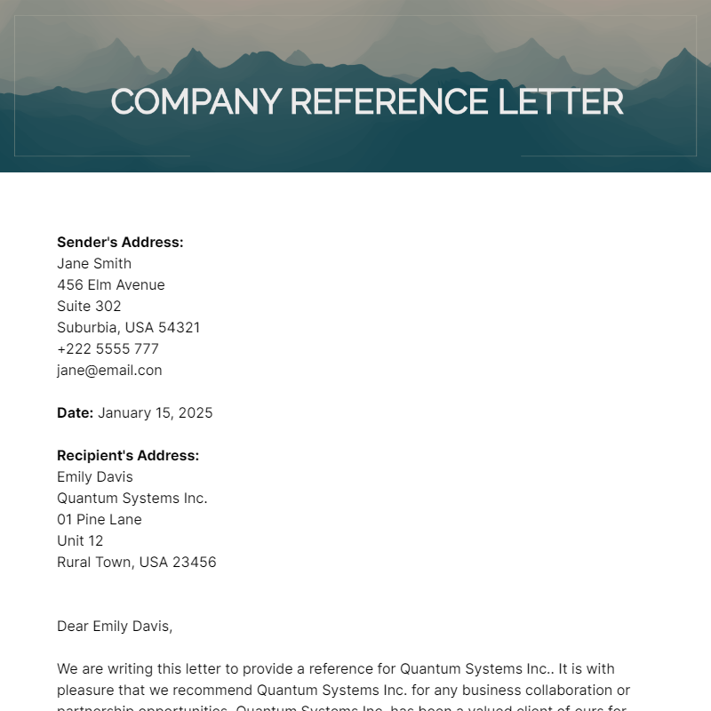 Company Reference Letter Template