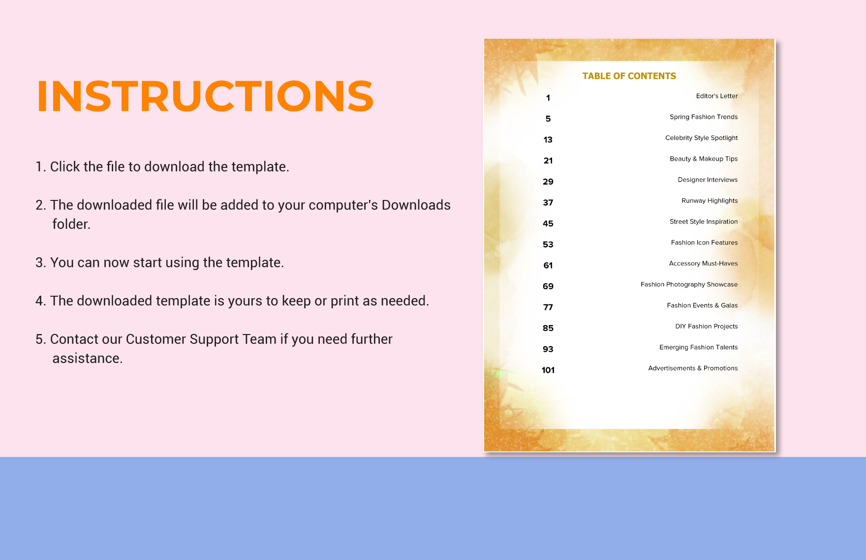 Printable Table of Contents Template