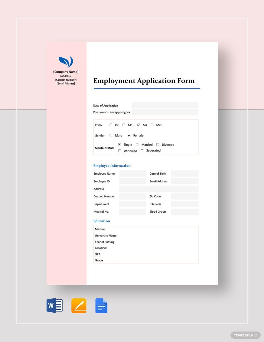 Basic Employment Application Form Template
