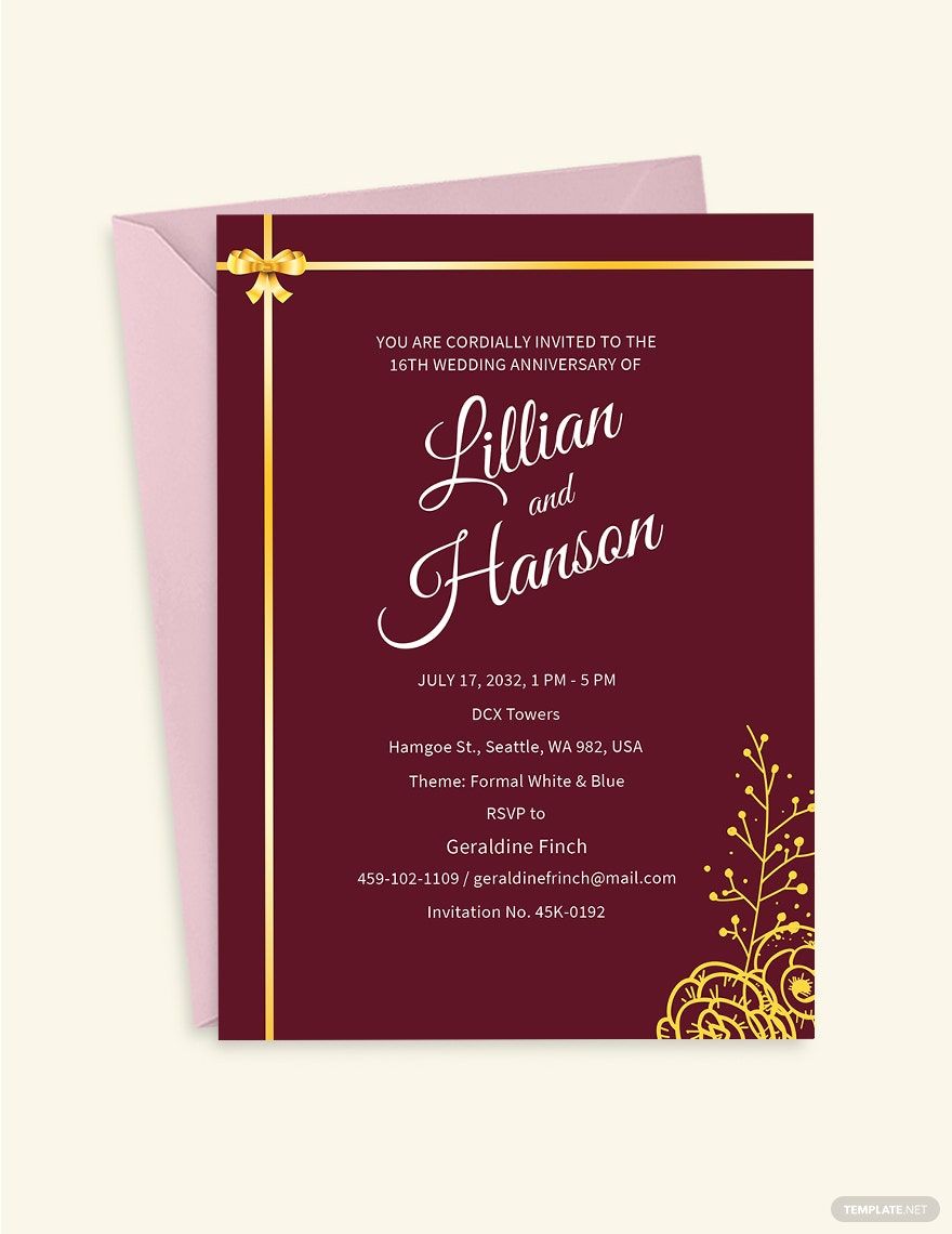 Anniversary Invitation Template With Maroon and Gold Ribbons