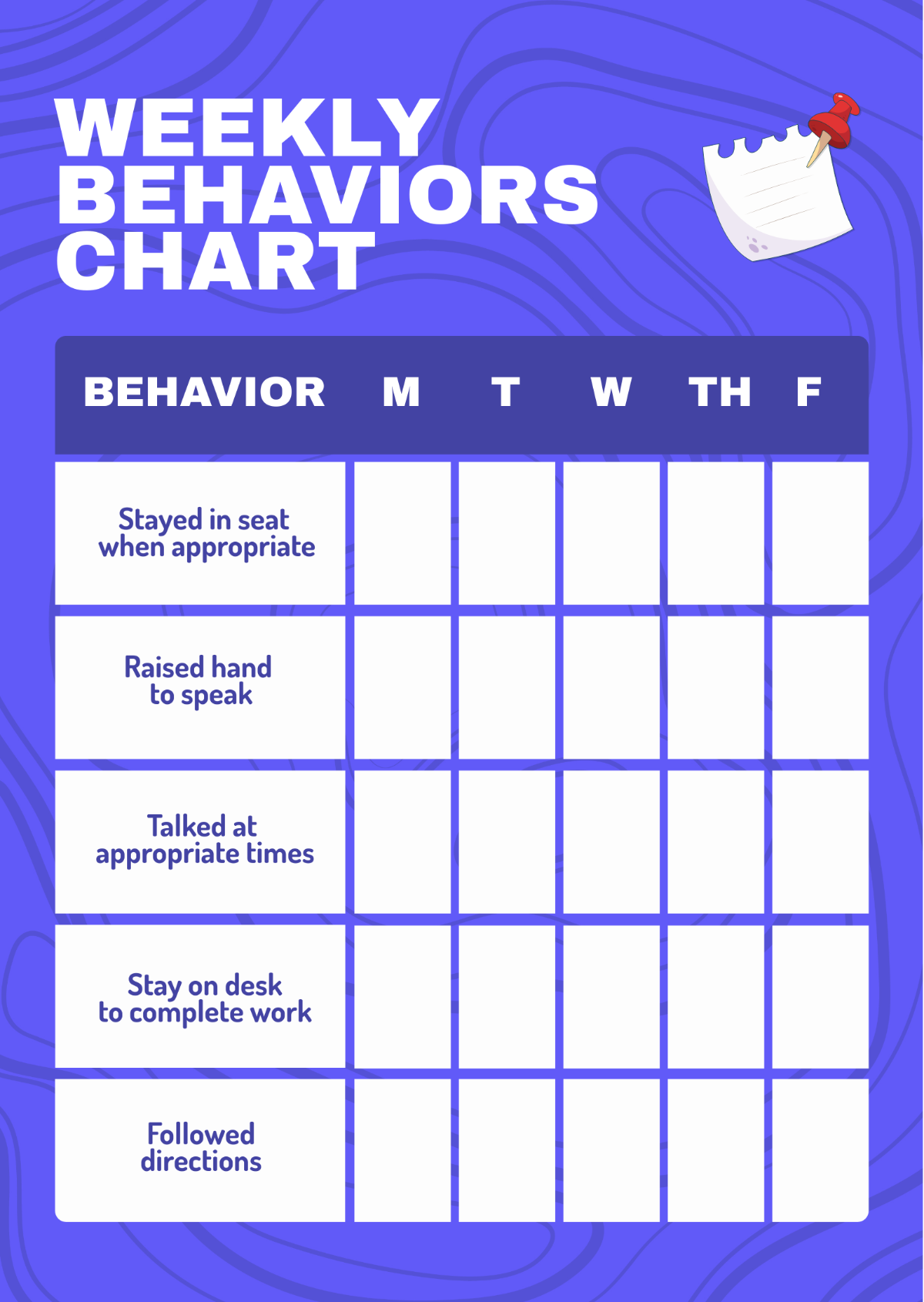 Weekly Behavior Chart Template