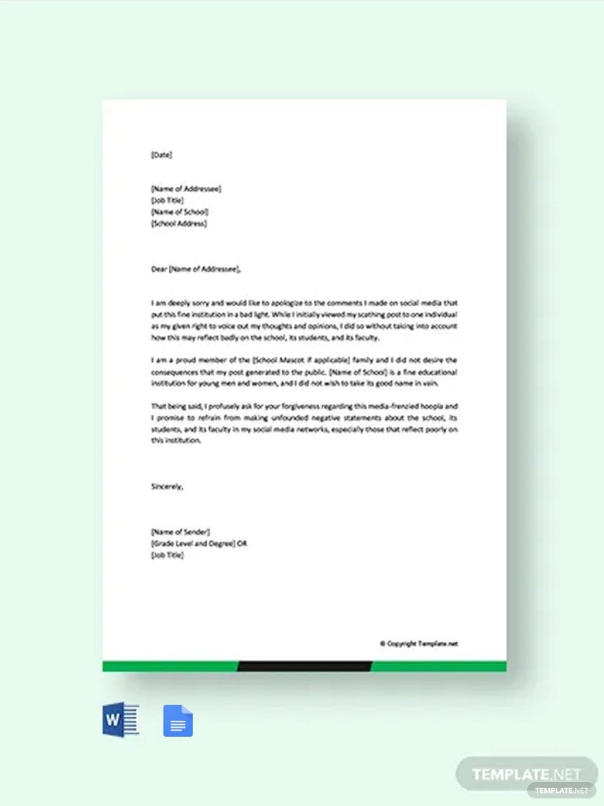 Apology Letter to School Template