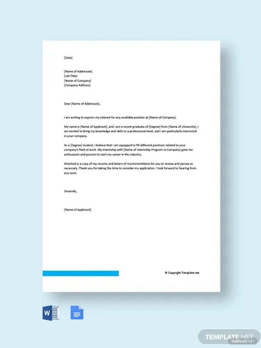 Application Letter for Any Position Fresh Graduate Template