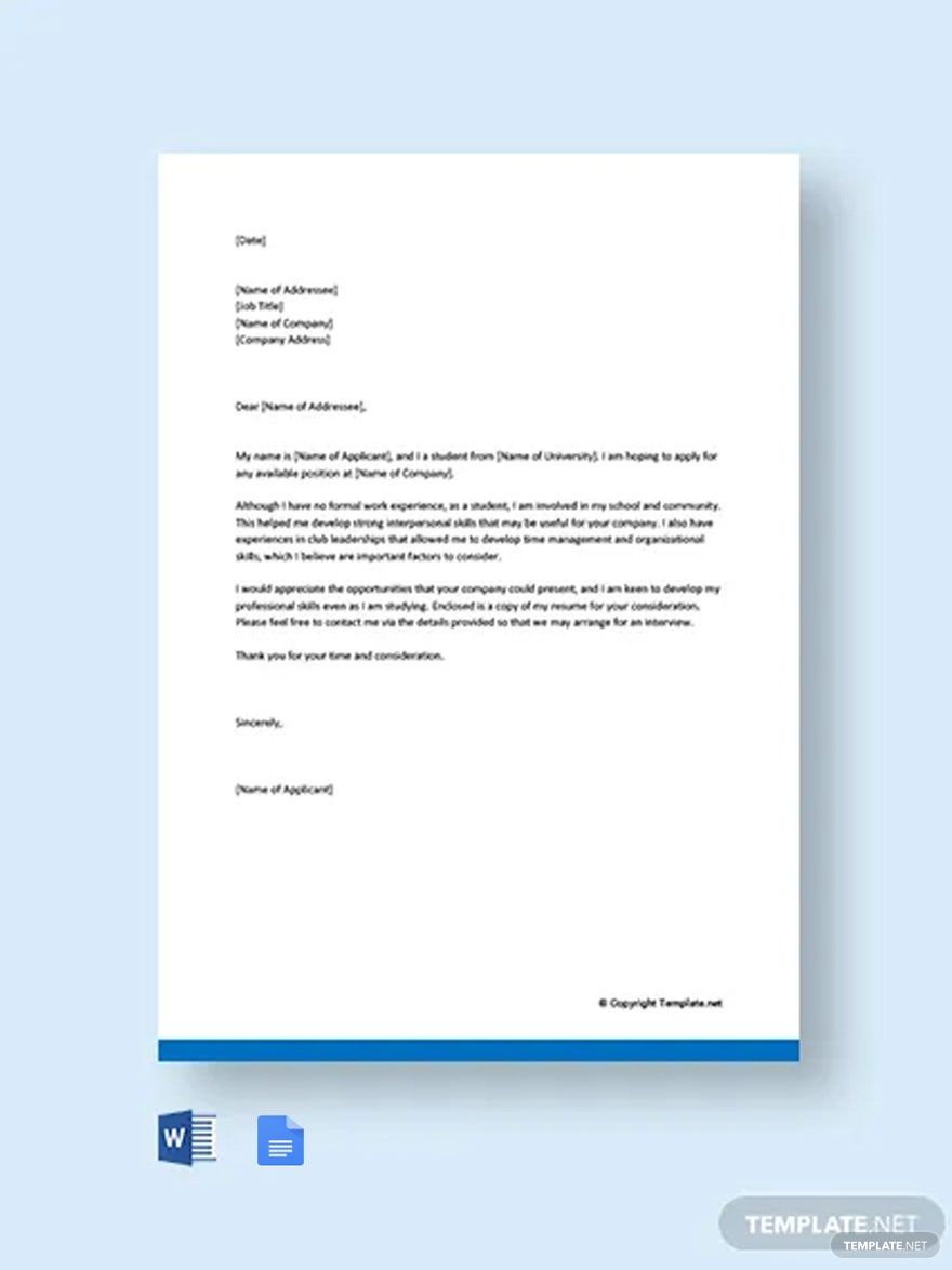 Application Letter for Any Positions Without Experience Template in Word, Google Docs, PDF, Apple Pages