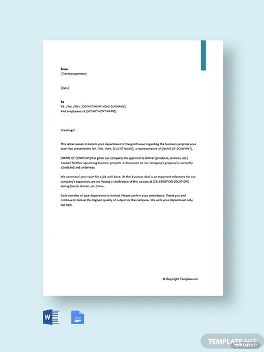Celebration Letter To Employees Template