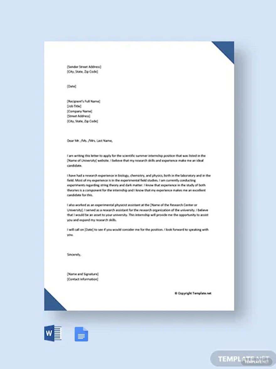Cover Letter For Internship With No Experience Template