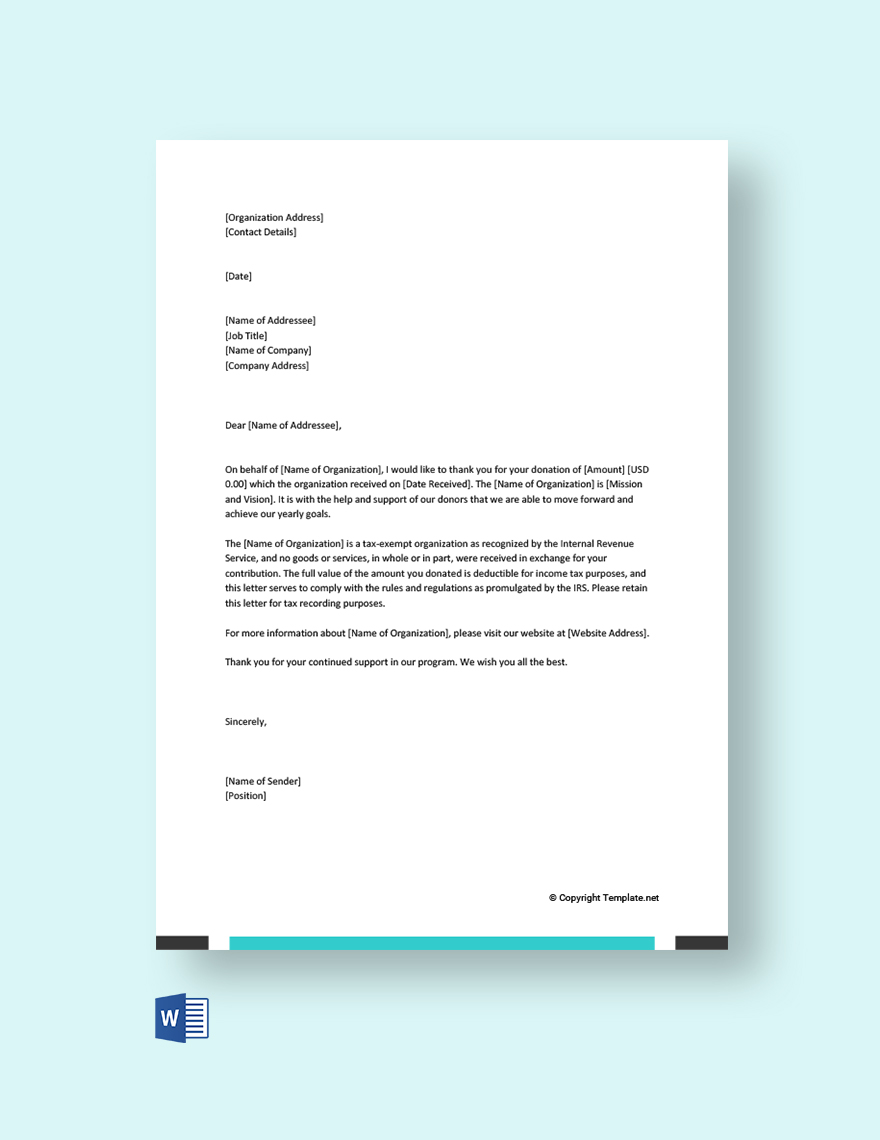 Donation Acknowledgement Letter Template Word Template Net