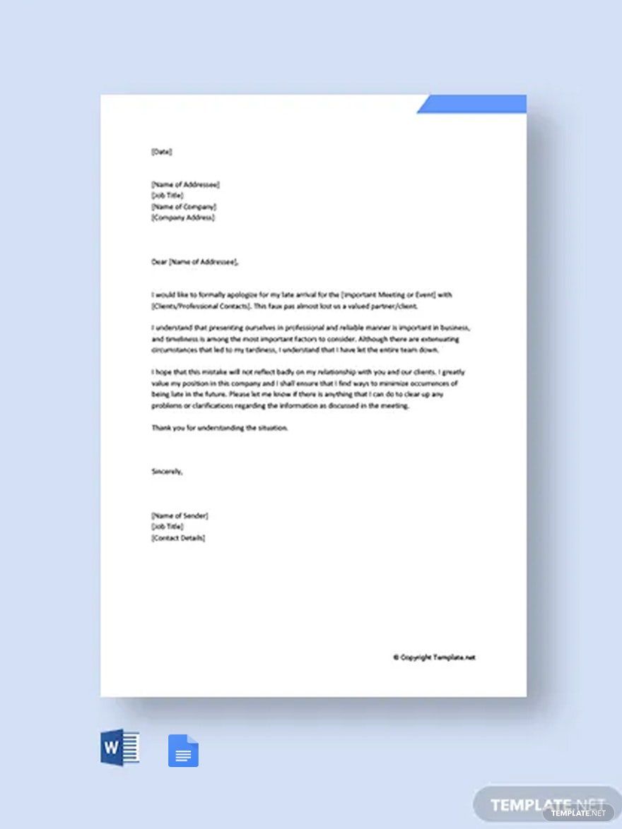 Formal Apology Letter For Being Late Template in Word, Google Docs, PDF, Apple Pages
